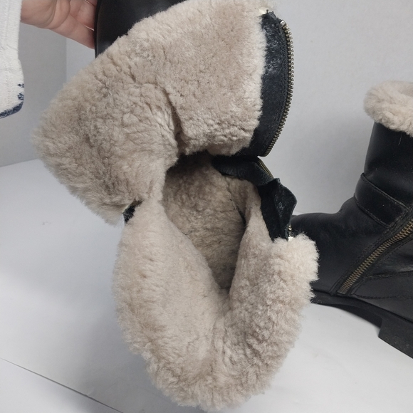 Born Kaia Size 10 M Black Leather Shearling Sheep Lined Ankle Boots Shoes - Picture 13 of 15